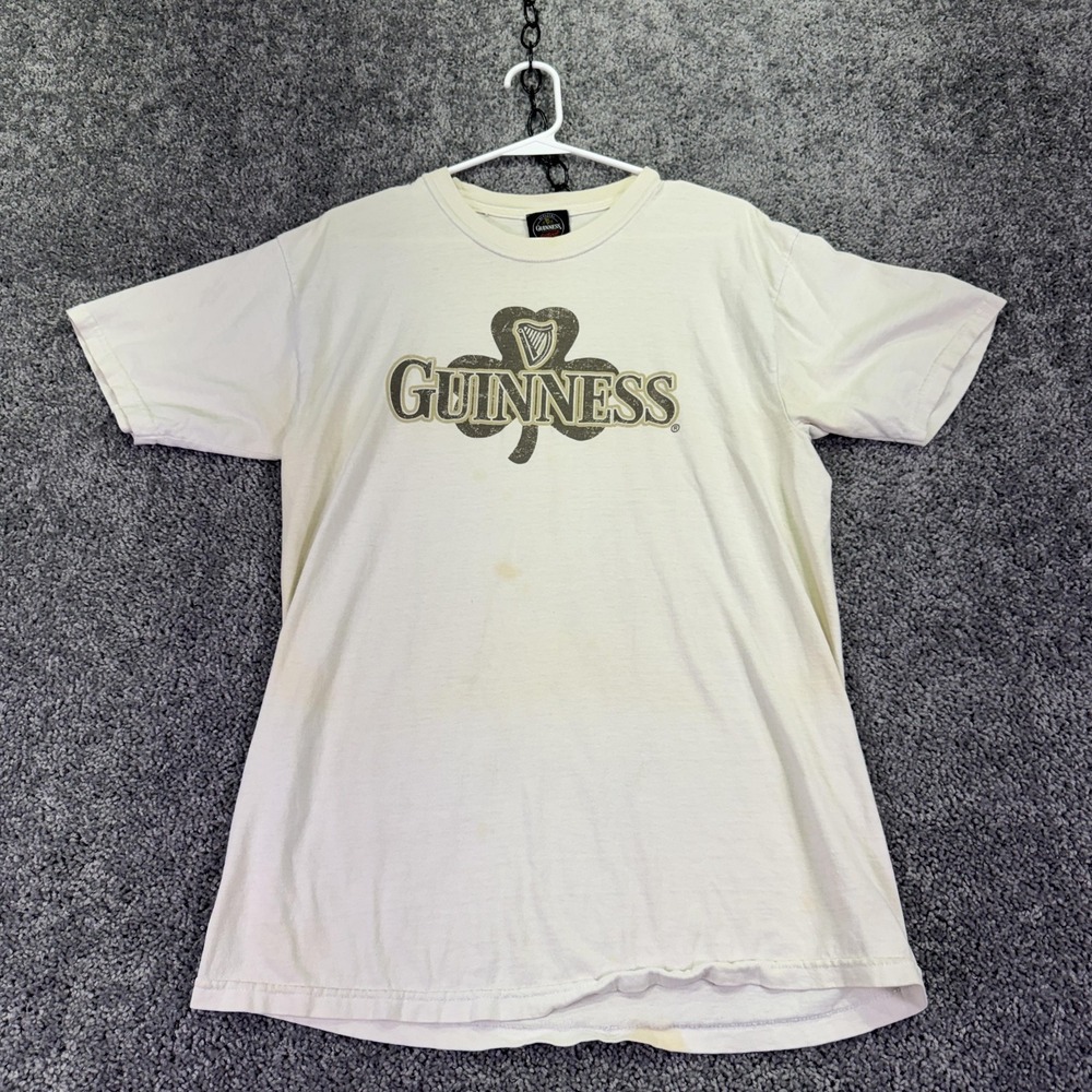 Guinness Shirt Mens Medium White Short Sleeve Shamrock Logo Graphic Tee Beer